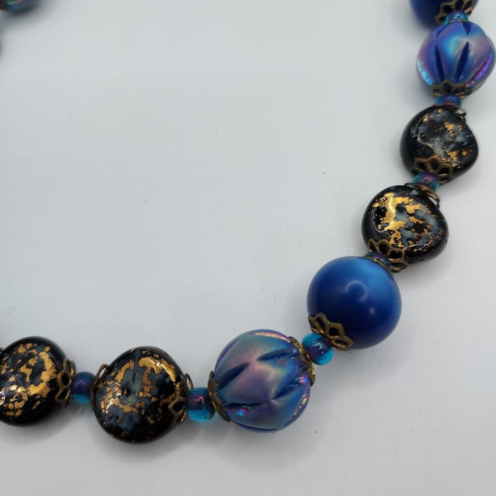 Vintage Hobe Necklace Blue Glass Fancy Beads Circa 1950s 16" Collectible Signed - Picture 8 of 8
